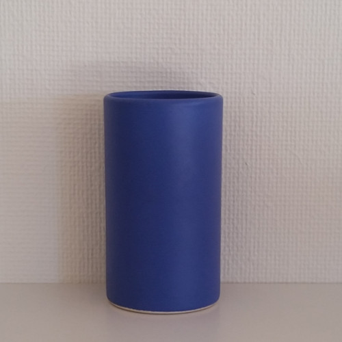 Blå, cylinderformet keramikvase